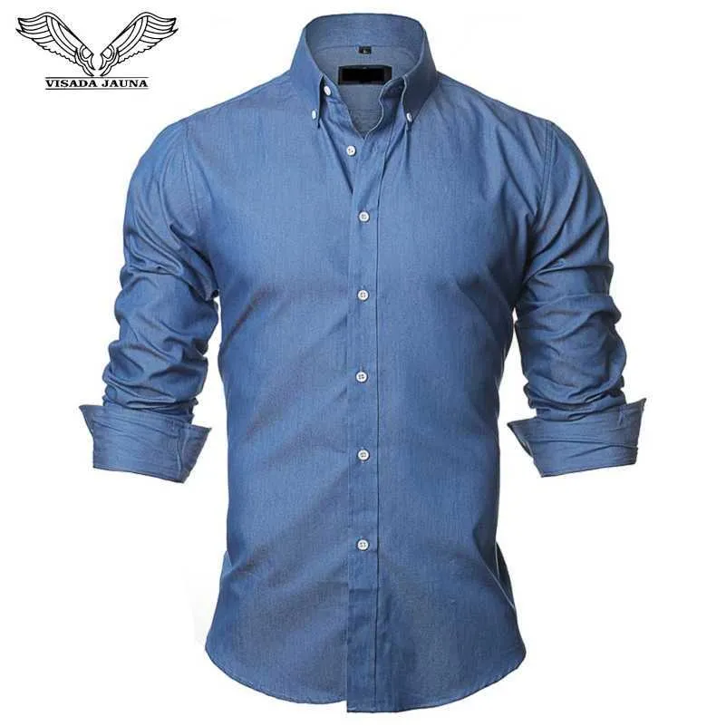 Camicie da uomo vestito Visada Jauna Mens Shirts Taglia europea 2018 Summer Casual CAMICIA UOMO Slim Fit Long Sle Shirt in denim abbottonatura D240507