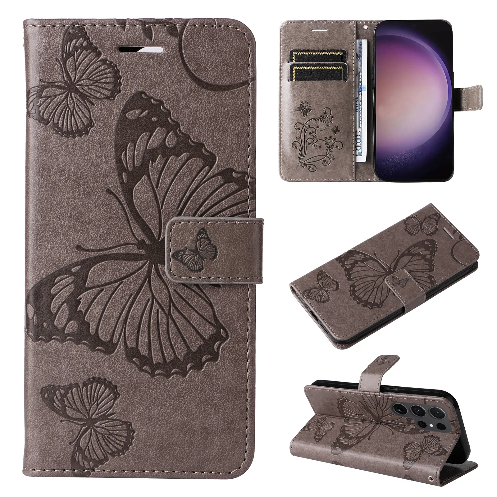 Cas de téléphone de portefeuille pour Samsung Galaxy S24 S23 S22 S21 S20 Note20 Ultra Note10 Plus 3D Butfly Pu Leather Flip Flip Cover Cover With Card Slots