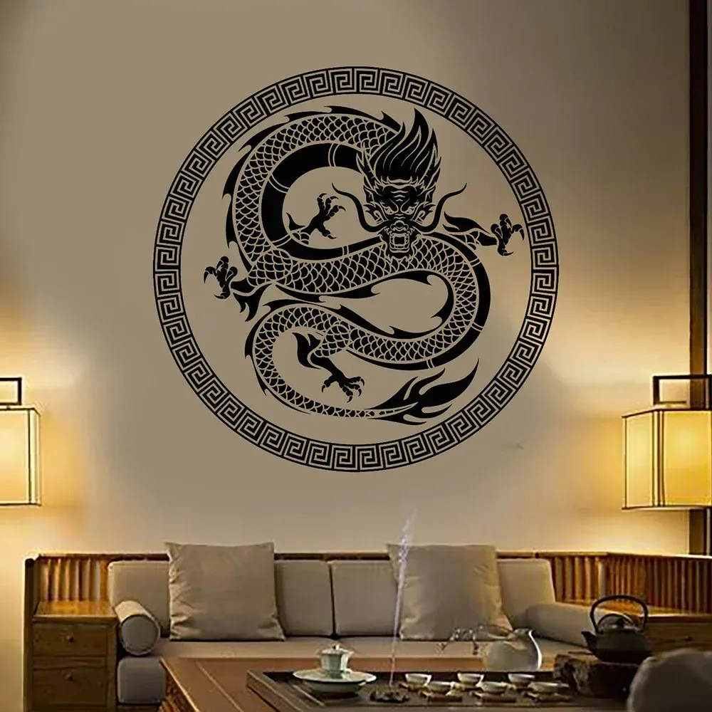 Klistermärken kinesisk drake väggdekal kinesisk konst drake prydnad asiatisk stil vägg klistermärken vinyl dekaler för hemrumsdekor design b868