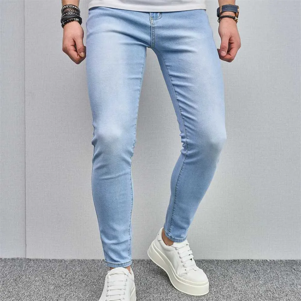 Jeans masculins élégants hommes simples jeans stretch crayon solide slim fit jogging pantalon denim pour hommes vêtements y240507