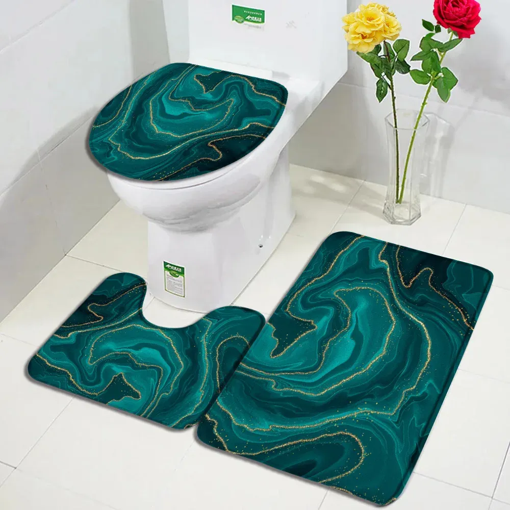 Tappetini astratti vasca da bagno geometrica set di linee in oro in marmo verde trame arte decorazioni per bagno a pavimento per casa