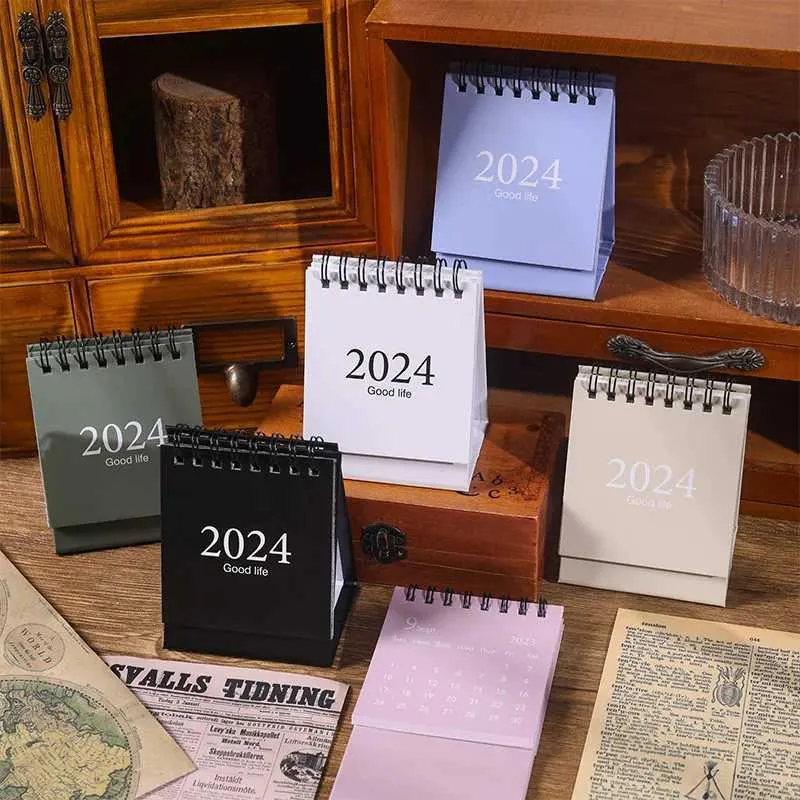 Kalender nieuwe 2024 mini bureaubalender schattige morandi kleur agenda met stickers dagelijkse doellijst om te doen lijst thuiskantoor spoel kalenderboek