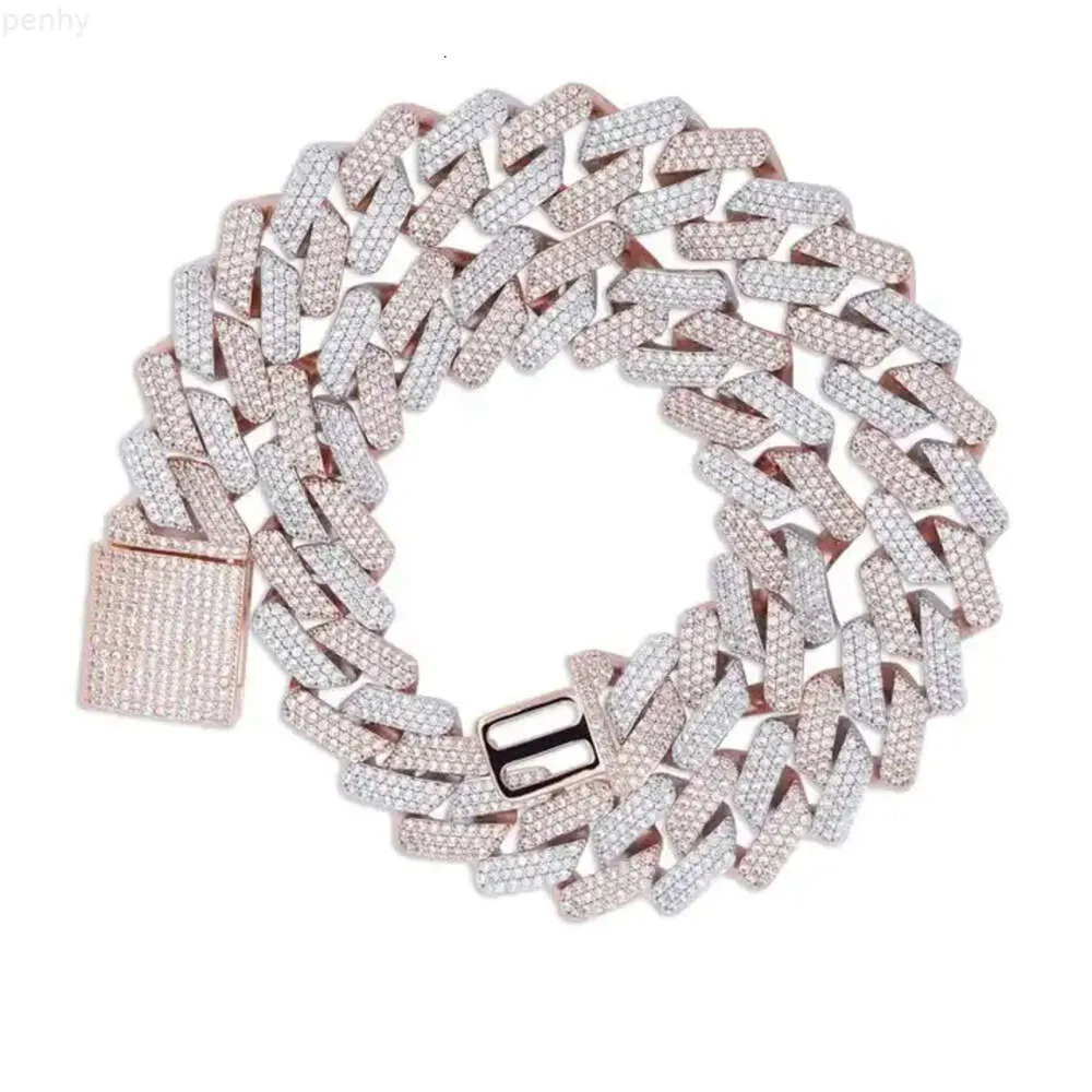 Två-ton 925 Sterling Silver Moissnaite Diamond Iced Out Miami Cuban Link Chain Halsband