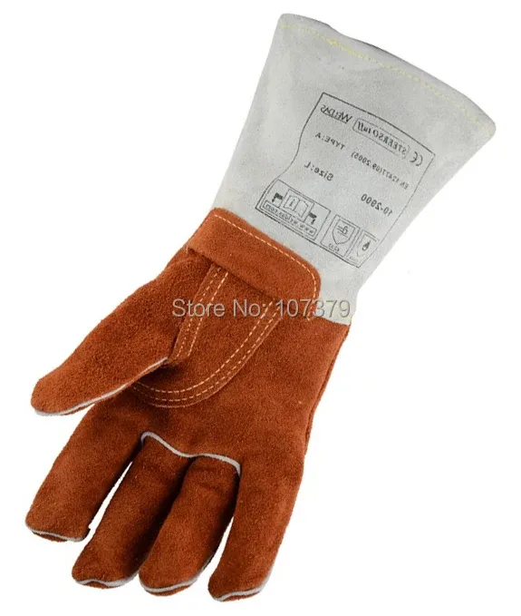 Gants de travail à l'épreuve du feu gant 250 degrés Celsius résistant à la chaleur Soudage de soudage des gants en cuir vache divisé 482f Soudeur Fahrenheit