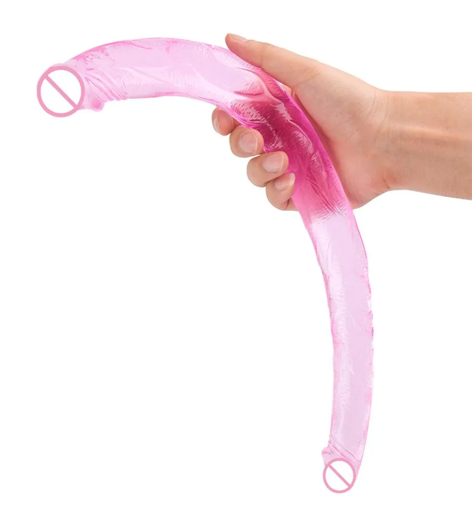 Lesbien Sextoy Long Jelly Double Dildo réaliste Soft Double Penis Double pénétration Big Dick Adult Sex Toys for Woman CX202143307