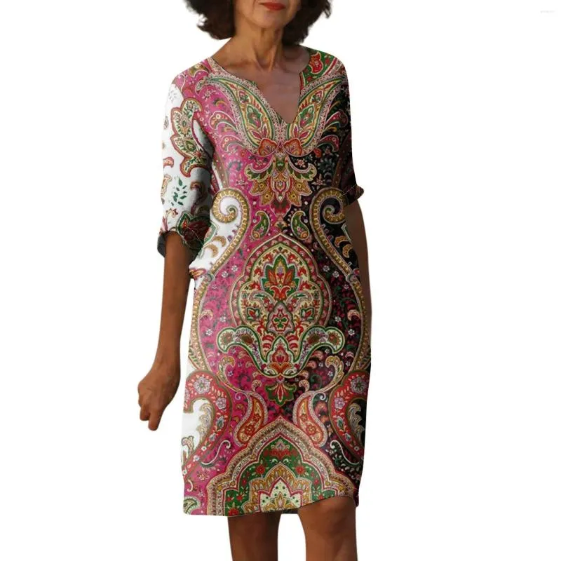 Printed V-Neck Party Dress for Women - Short Sleeve, Perfect for Summer Events in 2024