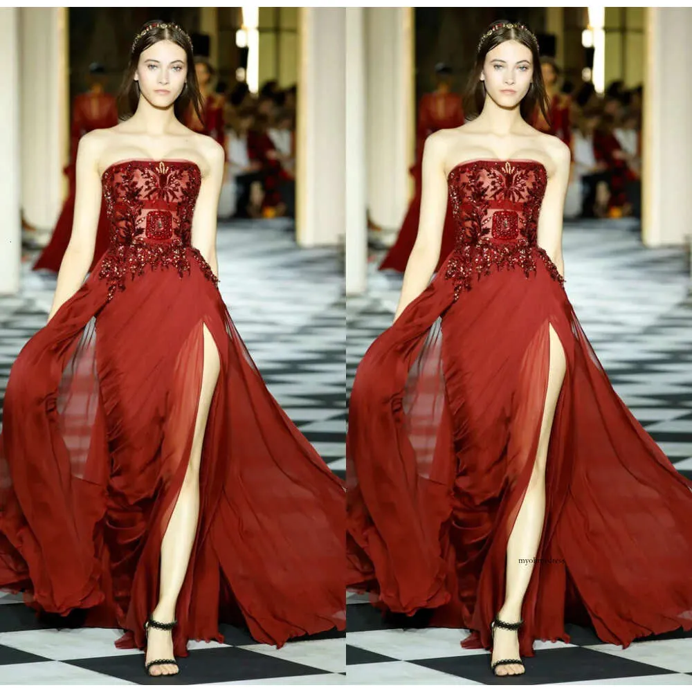 Zuhairmurad Sirène rouge personnalisée soirée sans bretelles sans manche