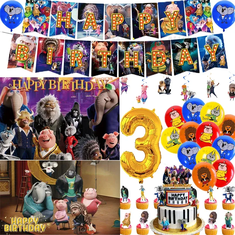 Décoration Cartoon Happy Good Sound Animal chante d'anniversaire Décoration Décoration Latex Ballon Photographie Banner Banner Cake Topper Baby Shower