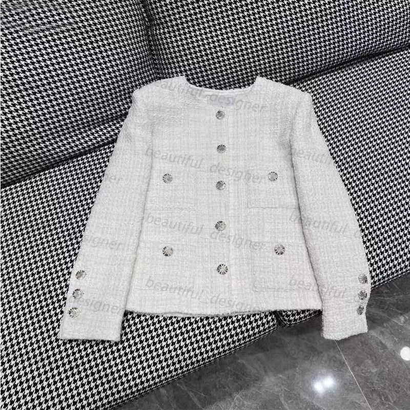 Luxury Designer Women's Jacket 2024 Tidig vår New Women's Round Neck Off White Thick Tweed Four Pocket Short Coat Jacket Top For Women