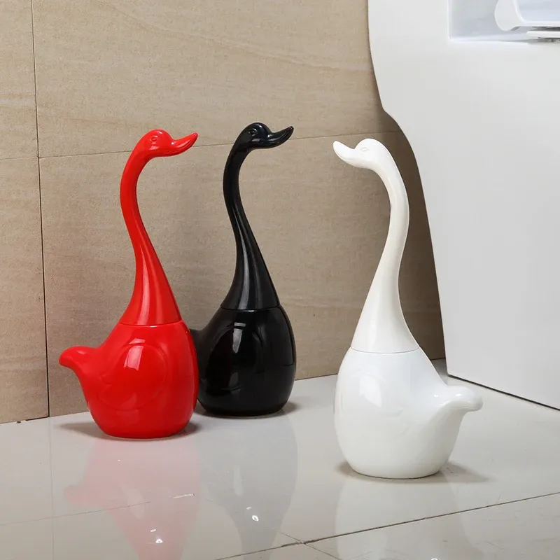 Ställer in varm försäljning keramisk plast av hög kvalitet svan toalettborste hållare kreativt badrum roligt hushållsrengöringsverktyg rengöring borste