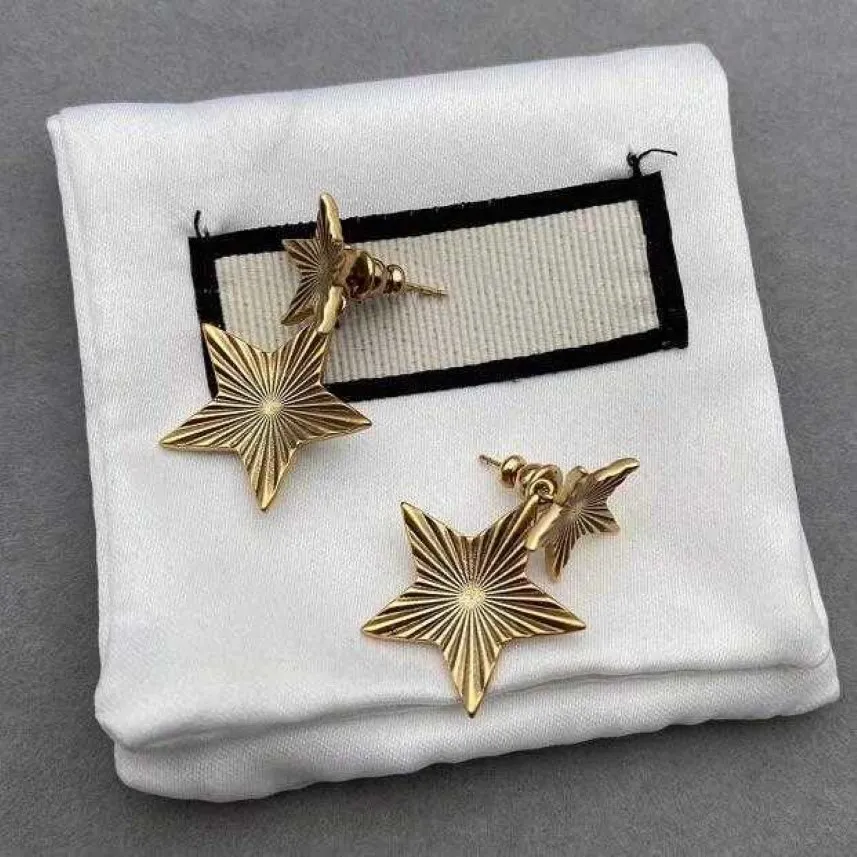 Vintage Stainless Steel Pentagram Stud Women's Gold Color Earrings Letter Ear Earring Jewelry Accessories High Quality Fashion Wed 207f