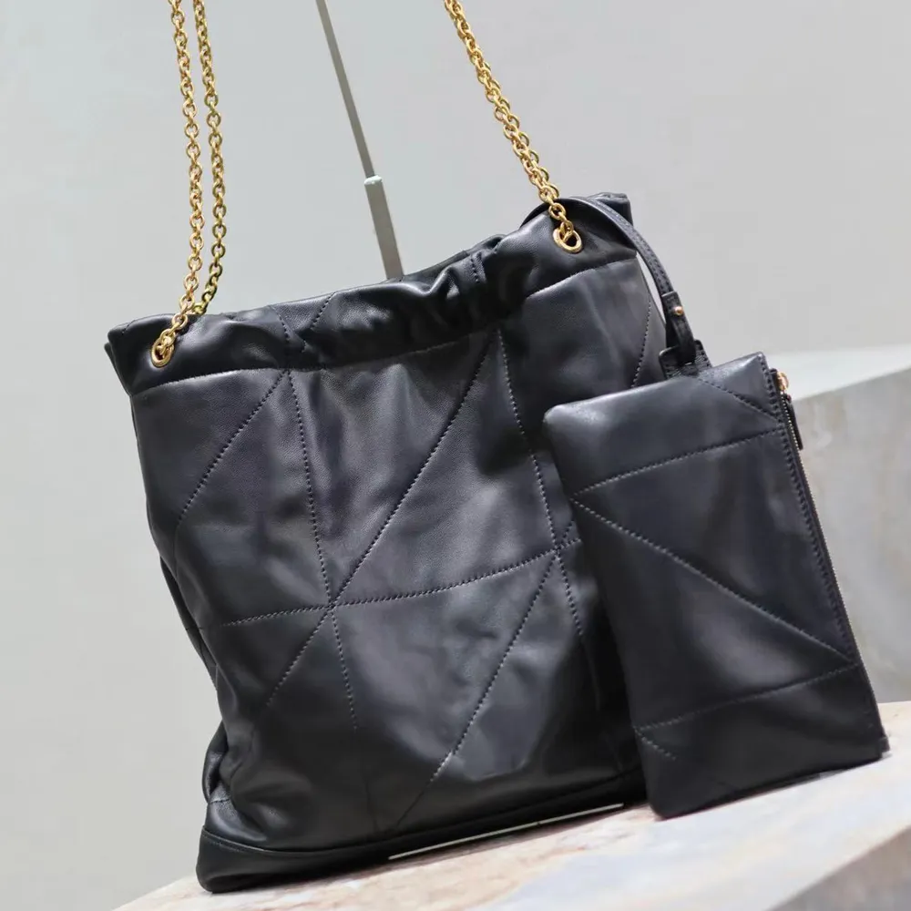 Mirror Quality Designer Pochon Tote Bag Womens Genuine Leather Handbags Bucket Quilted Bag With Strap Crossbody Black Shoulder Bag With Small Wallet