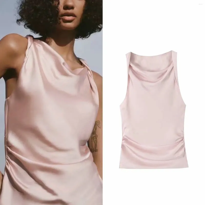 Tank da donna ICCLEK 2024 Abbigliamento in raso in seta pieghettata offre magliette femminile da donna a punto y2k