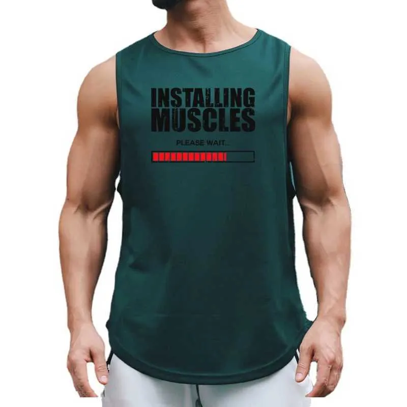 Men's Tank Tops Installing Muscles Please Wait Summer Quick Dry Gym Clothing Mesh Sports Tank Top Men Bodybuilding Slveless Shirt Fitness Vest Y240507