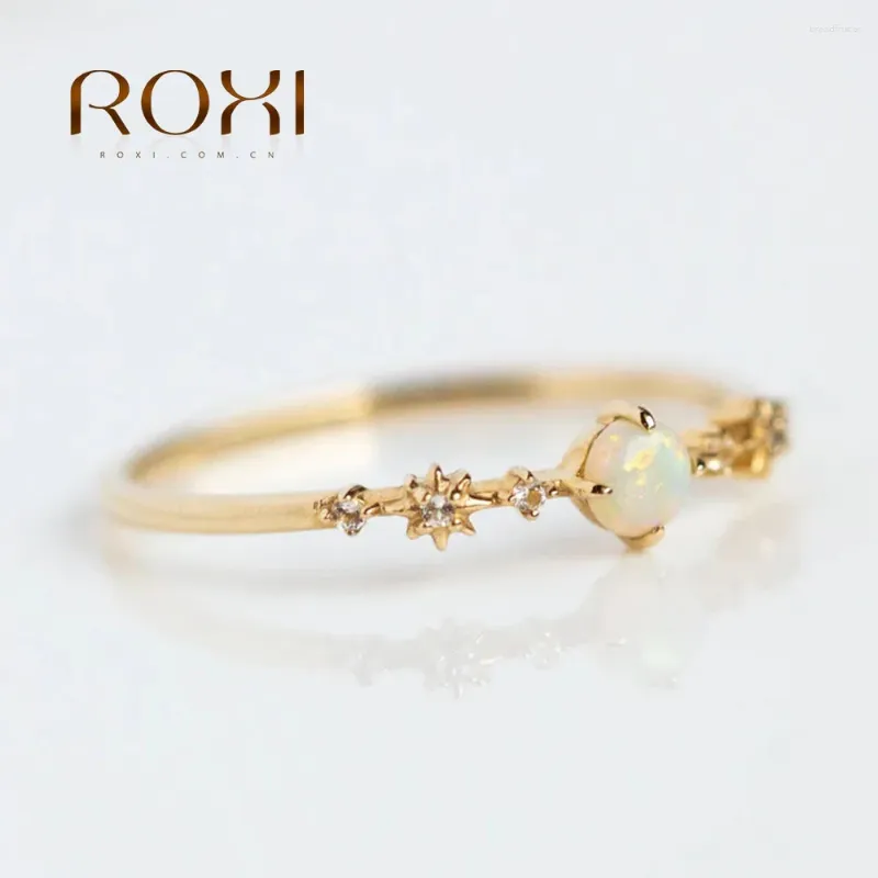 Cluster ringen Roxi 925 Sterling Silver Microinlaid CZ Four Claw Round Opal Finger For Women Tieners Fashion Wedding Ring 6/7/8