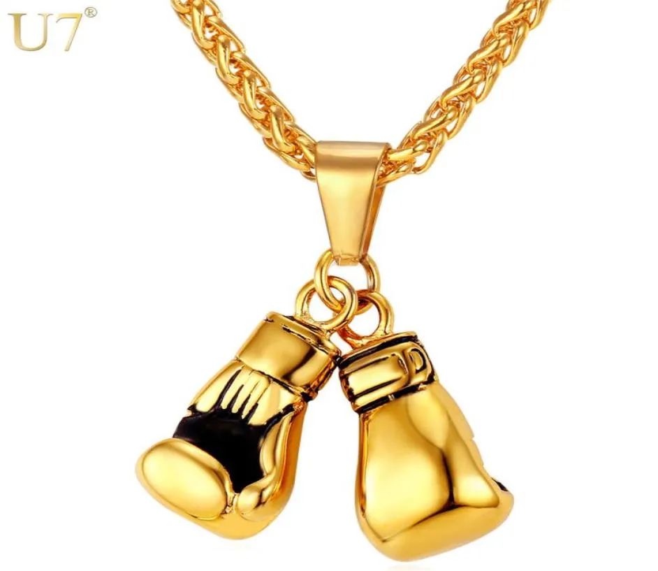 U7 luva de boxe pingente de colar colar de ouro aço inoxidável Cadeia de hip hop moda moda esporte jóias de jóias