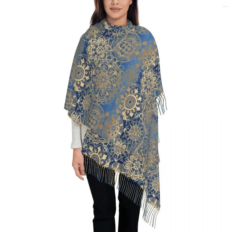 Sjaals dames sjaal warme zachte vintage metallic print head met lange tassel gouden mandala casual sjaalomwikkel winter bufanda mujer