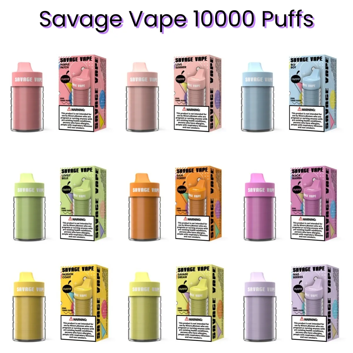 Savage Vape Sigarette Eletttroniche Puff 10k 10000 9K Регулируемые 25 мл одноразовые E -циг -Vapes 2% 3% 5% 10 Аромат.