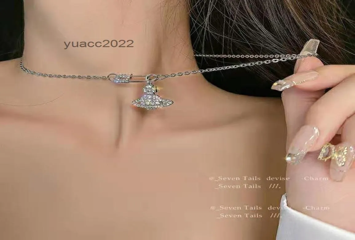 Colliers de pendentif coréen un argent sterling s925 Pin de broche pour femmes Saturne Diamond Planet Cavicle 7618130