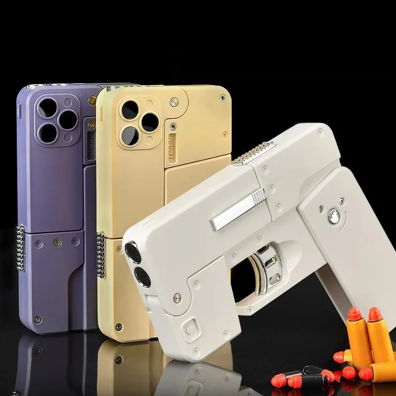 Miniatures IC380 Vouwbare pistool shell uitwerpende speelgoed mobiele telefoons vorm zacht bullet pistool schietspel plastic wapenmodel cadeau voor kind volwassene