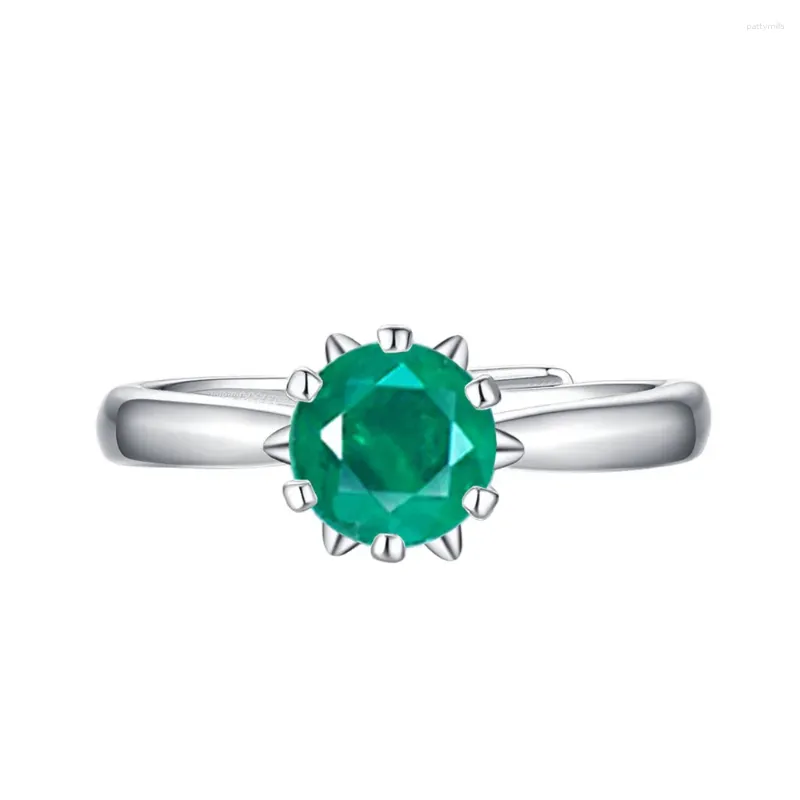 Anneaux de cluster à la mode et luxueuse Circulaire Simulated Emerald Ring pour femmes 925 Silver Gemstone American Bracelet