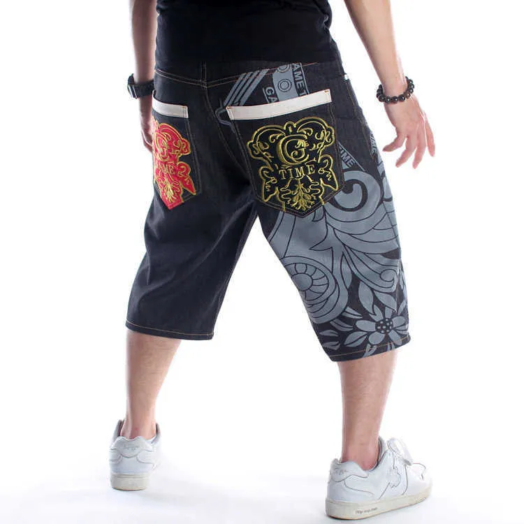 Letni trend luźne ograniczone dżinsy szorty Hip Hop Graffiti Druk haftowany capris