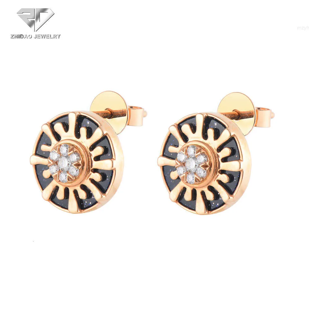 Factory Custom Womens Jewelry Fine 18k Pure Gold Amethyst Sand Natural Diamond Earrings Fashion