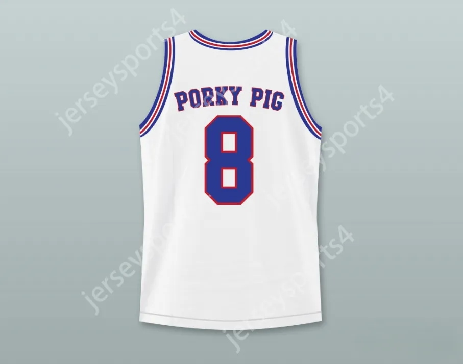 Custom mens Youth / Kids Porky Pig 8 Tune Squad Basketball Jersey avec Space Jam Patch Top cousé S-6XL