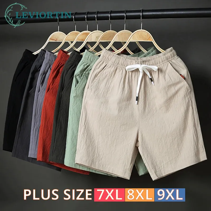 Summer Mens Solid Shorts en lin Couleur solide pantalon court mâle d'été plus taille 7xl 8xl 9xl Breft décontracté de lin respirant 240428