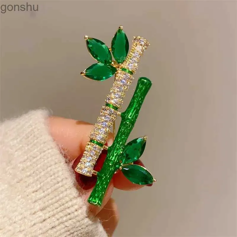 Broches de pinos da moda Strass verde de bambu espartilho de folhas de bambu para feminino pinos de segurança de plantas retro