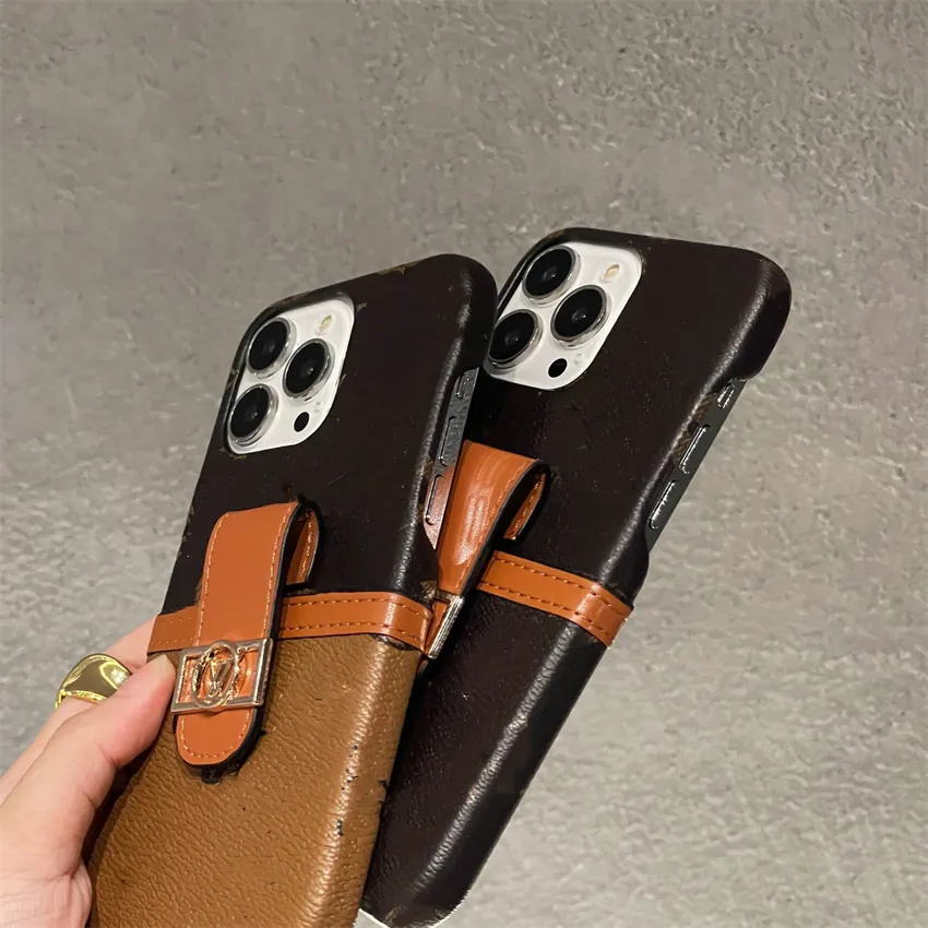 مصممي حالة هاتف بطاقة الائتمان لـ Apple iPhone 15 Back Covers Sling Sling Brown Flower 14 Pro Max 13 12 Cover Bank Card Cases Wallet Wallet