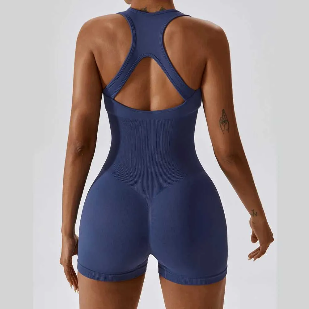 Womens Sporty Seamless Jumpsuit: One-Piece Scrunch Romper with