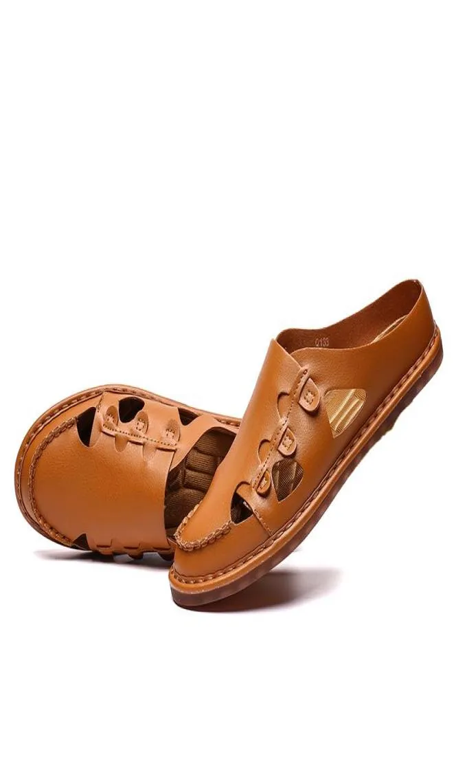Slippers valstone mannen schoenen zomer holle lederen flats buiten mode casual dia's ademende strand sandalen mannelijke flip flops1732415