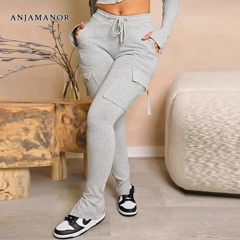 Damesbroek capris anjamanor trekstring jatpants multi-pocket lage taille lading broek vrouwen comfortabele bodems 2024 vrouwen trending mode d85-fg36 t240507