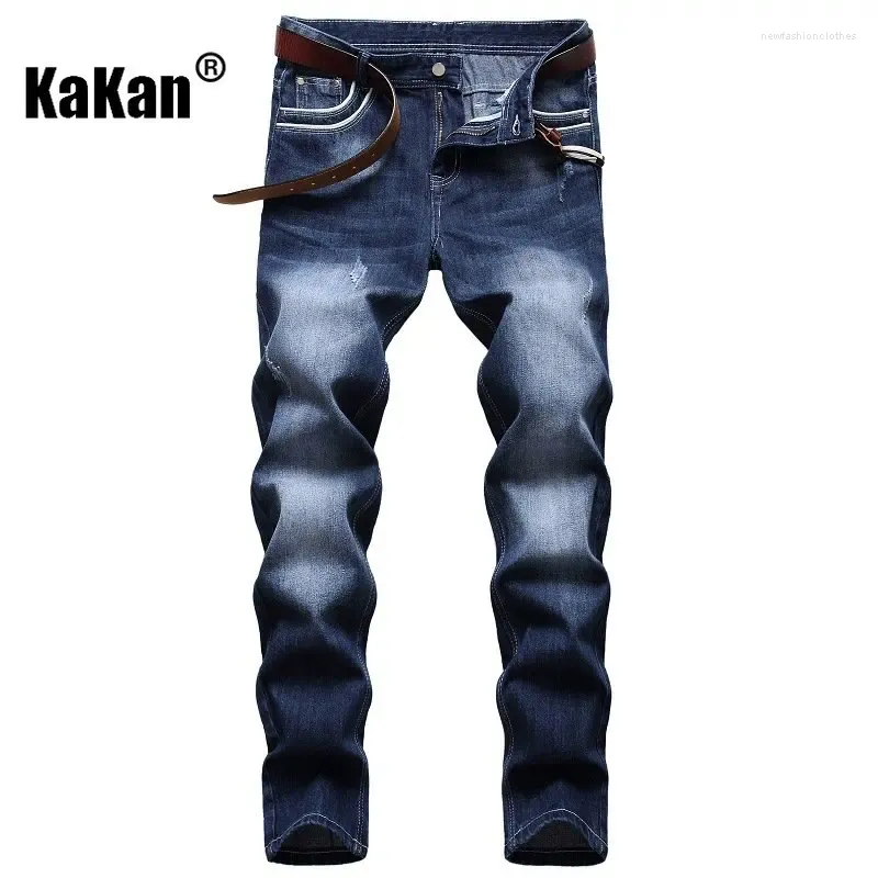 Jeans masculin Kakan - Tube droit lavé en blanc d'été bleu décoration de poche K02-56