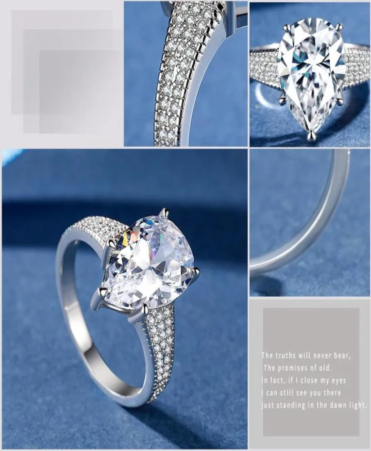 Clear CZ Big Diamond Water Droplets Ring 925 STERLING Silver plaquée Anneaux de larme pour les femmes Girls Mariage Gift Jewelry Retail Box7610909