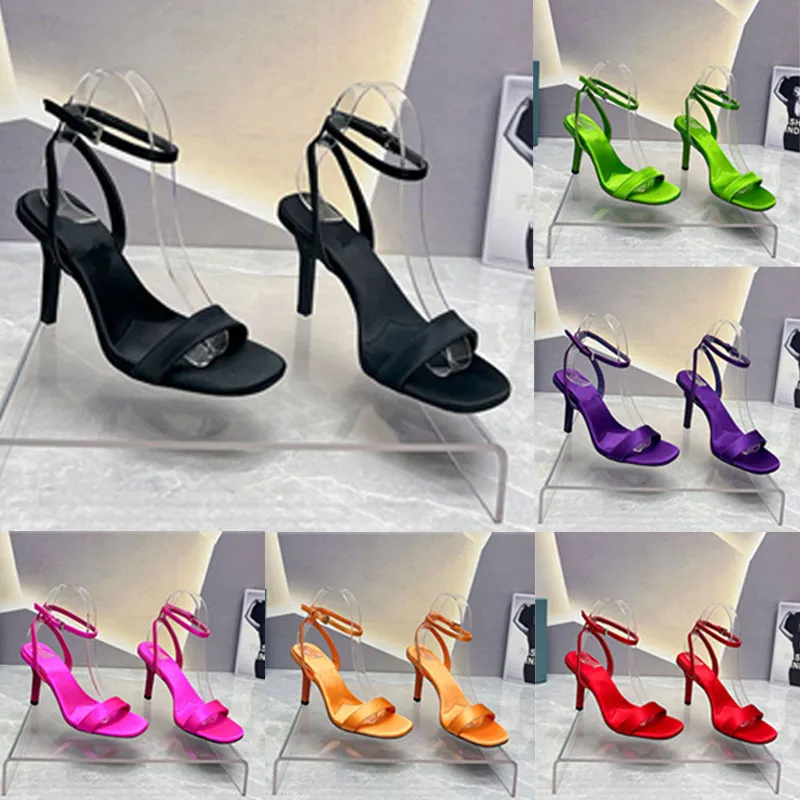 Sandálias de designer de luxo mulheres cetim de salto alto de salto alto aberta do tornozelo de tornozelo quadrado salto envernizado 8 cm de seda