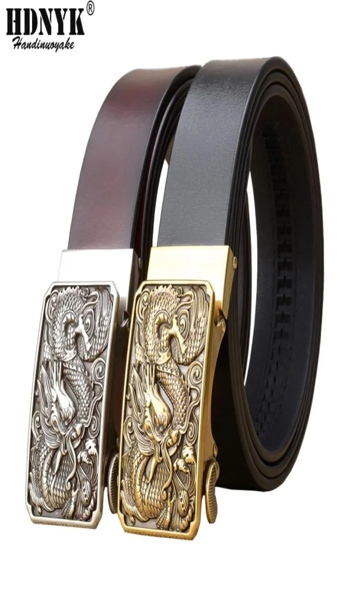 Famous Brand China Dragon Buckle Belt Belt Men Cowskin Genuine Luxury Le cuir de luxe Men039 ceintures pour menstrap mâle métallique automatique Buckl81441802631