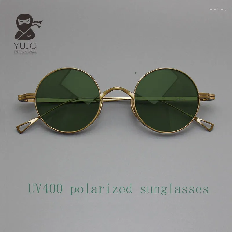 Óculos de sol retro puro titânio redondo uv400 polarizado adequado para homens e mulheres refletivas na ponte nariz