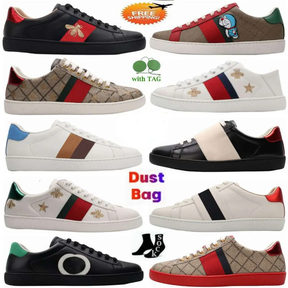 Versand kostenloser Designer Herren Italien Biene Ace Casual Schuhe Frauen weiß flacher Lederschuh grün rote Streifen bestickte Paare Trainer Sneakers Größe 35-46