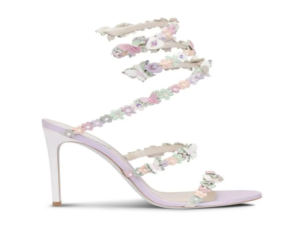 Italien machte Renes Cleo Satin Sandalen Schuhe Frauen Blumen Schmetterling Strauß Riemchen Caovillas Gladiator Sandalias Party Kleid Lady1732255