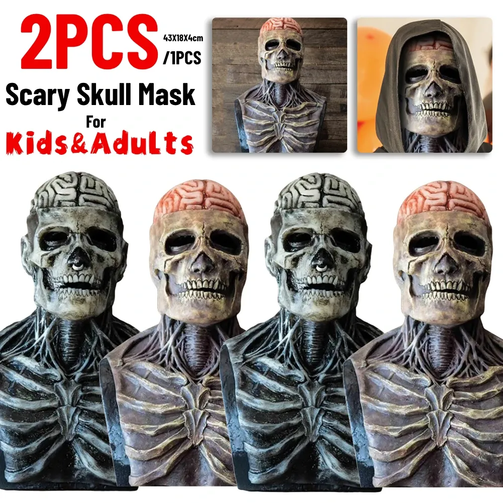 Masques 1 / 2pcs Halloween Demon Mask Horror Bread Brain Zombie Latex Masque effrayant Cosplay Costumes Skull Mask Headwear Masquerade Party