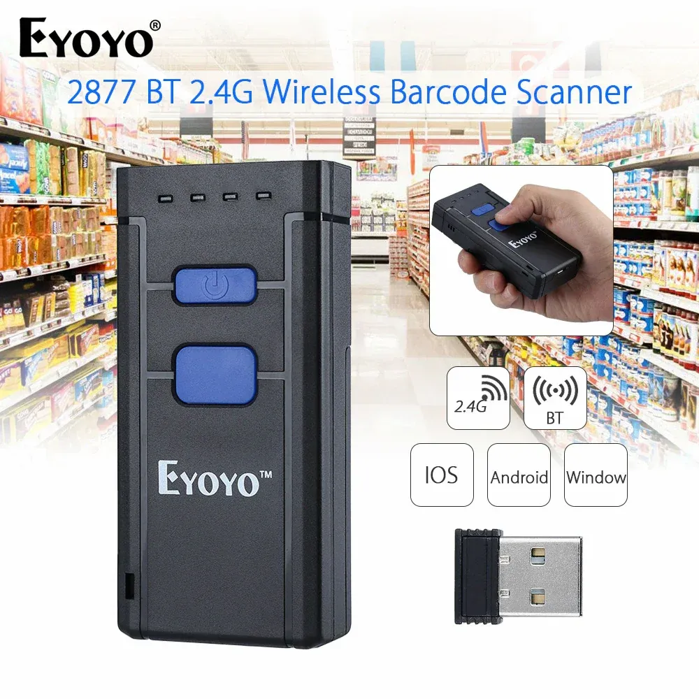 Scanners EYOYO2877 MINI BARCODE SCANNER 1D 2.4G Wireless Bar Code Scanner voor Android iOS Windows Bluetooth -scanner