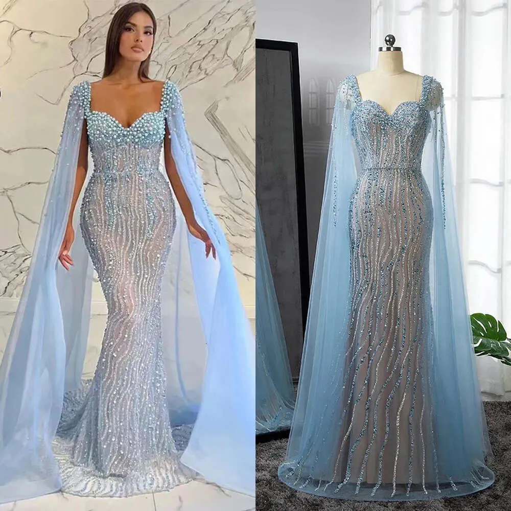 Square Prom Shining Gorgeous Pearls Mermaid Dresses Appliques Tulle Court Gown Backless Zipper Custom Made Plus Size Party Dress Vestido De Noite