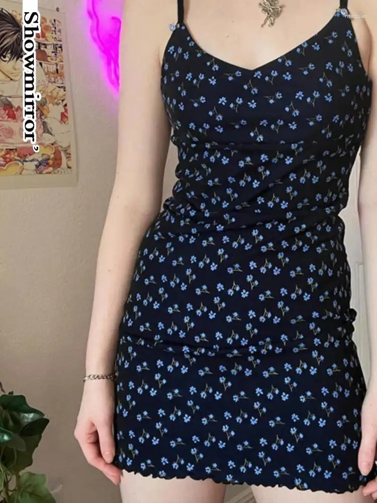 Lässige Kleider Sommer Vestido Blumen Y2K Kleidung Mini Kleid Frauen blau ärmellose süße Streetweer Sexy Club Outfits Ropa