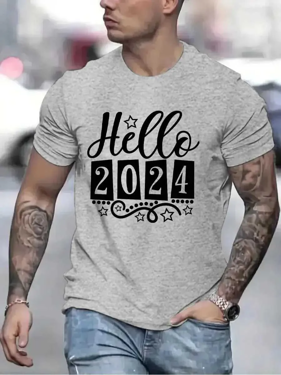 Herr t-shirts hej 2024 herr märke t-shirts roligt gott nytt år 2024 grafisk hiphop kvinnor män tshirts strtwear ulzzang harajuku t-shirt t240506