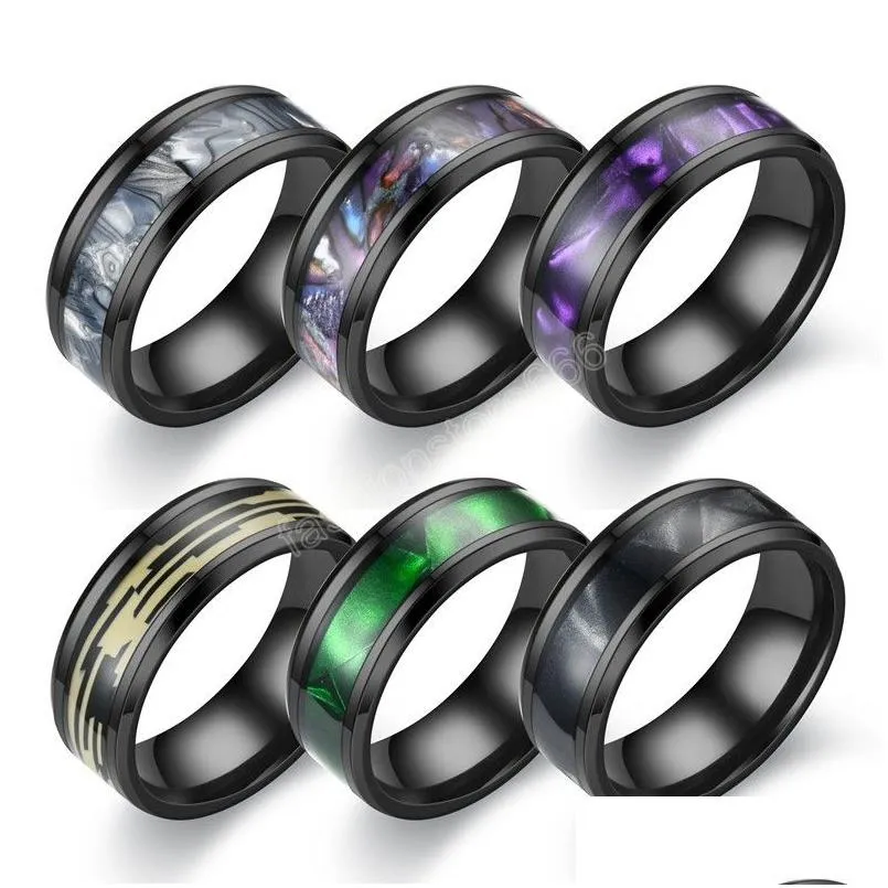 Band Rings 8mm Gradiente preto Cells embutidos anel de aço inoxidável para homens dedo feminino Feminino Charms simples Jóias de casamento Deliv Deliv Dh2py