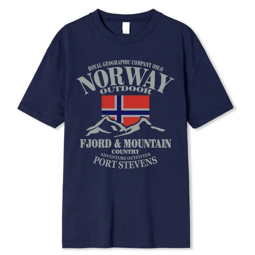 S Summer Norwegian Flag Fjord Mountain T-shirt Crazy Hip Hop Mens Mens T-shirt Cotton Crewneck Plus taille manches courtes Fun Mens T-shirt J240506