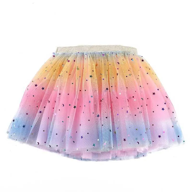 Tutu klänning flickor tutu kjolar stjärnor tryck prinsessan pettiskirts barn balett dans party kjol barn gradient kostym kläder d240507