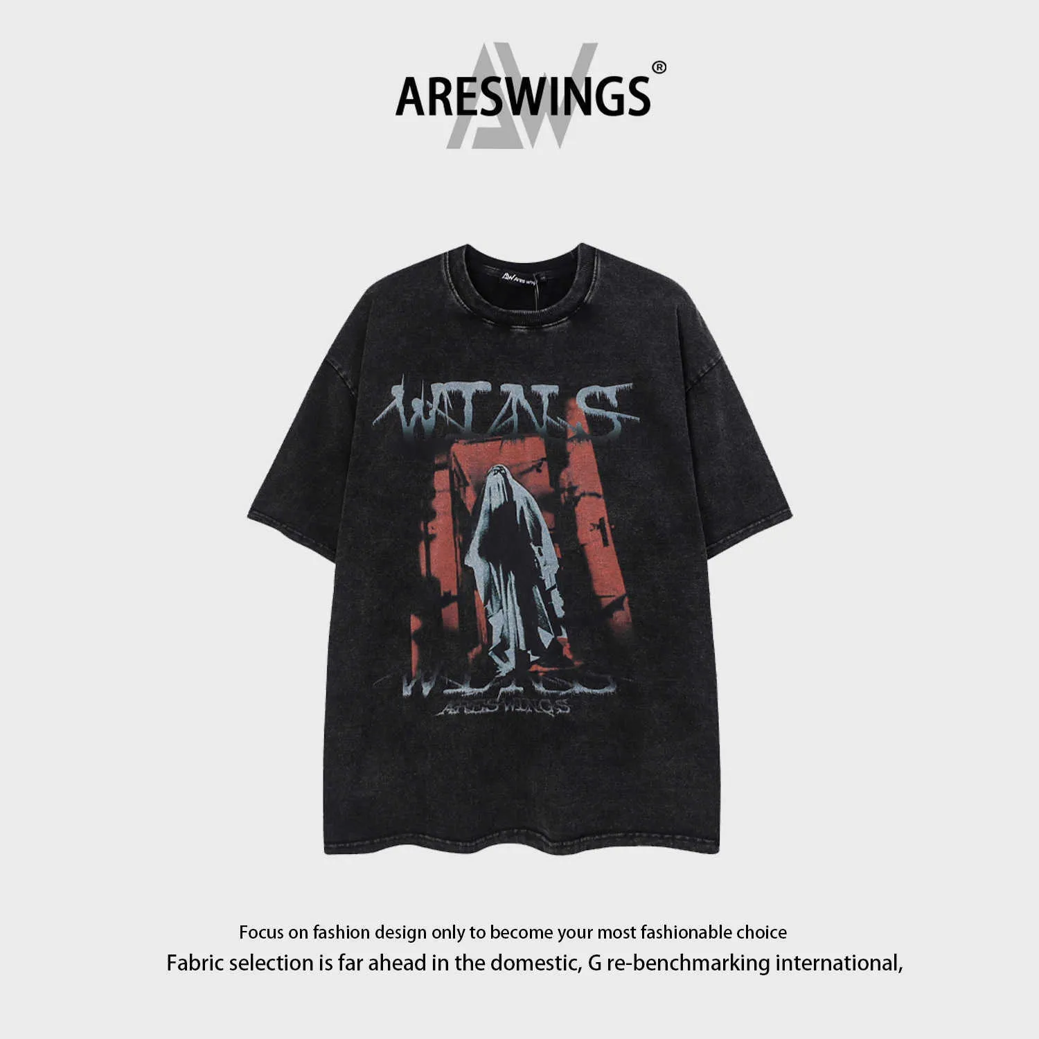 Areswwings Summer American American Loose Lavado Camiseta Velha Casal Mesmo Estilo 2393